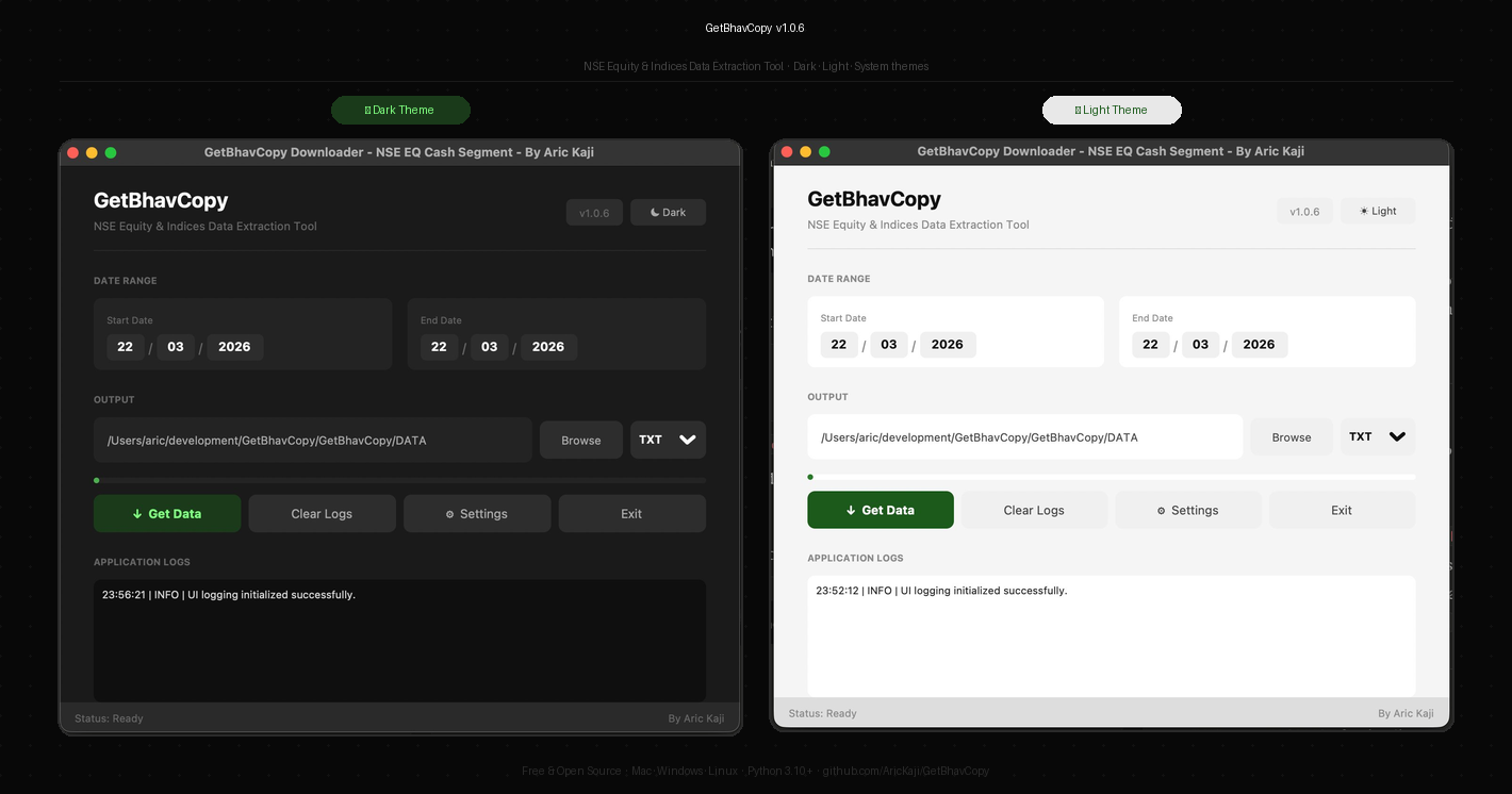 GetBhavCopy dark and light theme screenshots